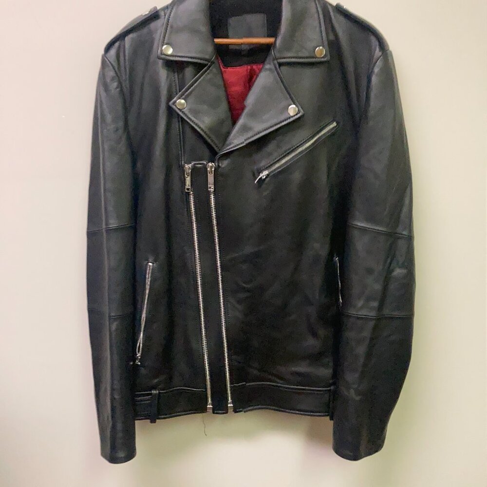 Cadogan Men's Black Leather Motorcycle Jacket SZ Medium New without tags - Picture 3 of 12